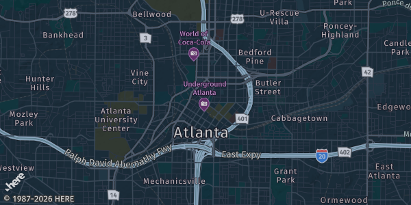 Map of Atlanta, GA. The exact address of DoubleTree by Hilton Atlanta Perimeter Dunwoody is not known, so the map shows the area rather than a specific building.
