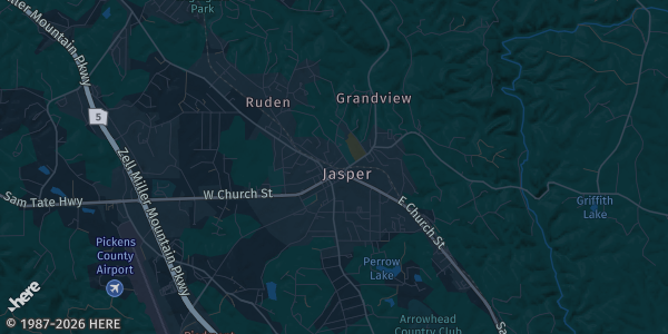 Map of Jasper, GA. The exact address of Chattahoochee Technical College - Appalachian Campus is not known, so the map shows the area rather than a specific building.
