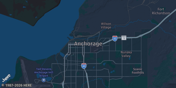 Map of Anchorage, AK. The exact address of Artic Rec Center is not known, so the map shows the area rather than a specific building.