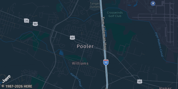 Map of Pooler, GA. The exact address of Pooler Recreation Park is not known, so the map shows the area rather than a specific building.
