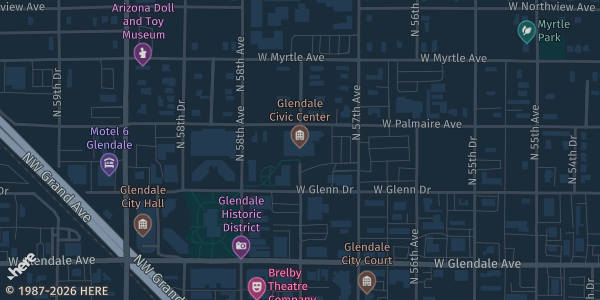 Map showing Glendale Civic Center in Glendale, AZ.