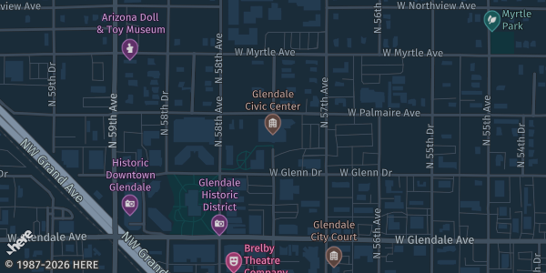 Map showing Glendale Civic Center in Glendale, AZ.