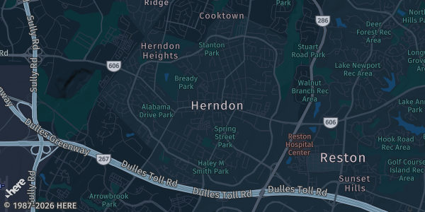 Map of Herndon, VA. The exact address of Hyatt Regency Dulles is not known, so the map shows the area rather than a specific building.