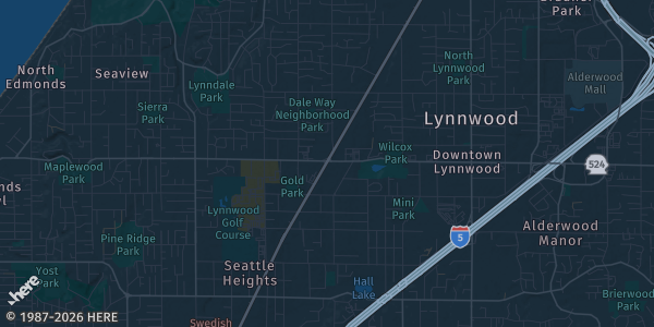 Map of Lynnwood, WA. The exact address of Lynnwood Event Center is not known, so the map shows the area rather than a specific building.