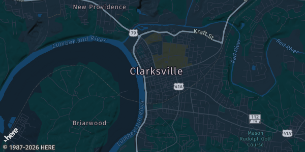 Map of Clarksville, TN. The exact address of Wilma Rudolph Event Center is not known, so the map shows the area rather than a specific building.