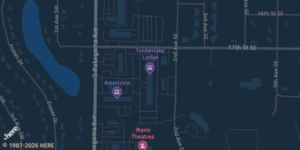 Map showing Timberlake Lodge Hotel in Grand Rapids, MN.