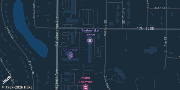 Map showing Timberlake Lodge in Grand Rapids, MN.