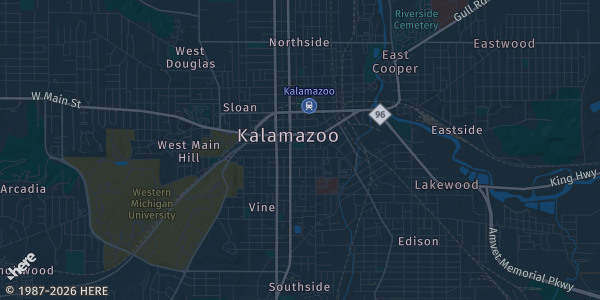 Map of Kalamazoo, MI. The exact address of Kalamazoo Expo Center is not known, so the map shows the area rather than a specific building.