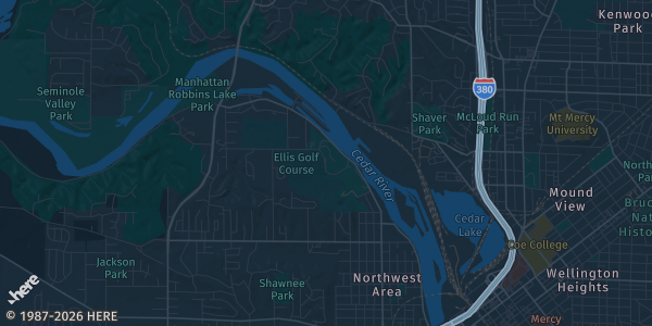 Map of Cedar Rapids, IA. The exact address of Great River Card Shows is not known, so the map shows the area rather than a specific building.
