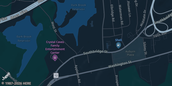 Map showing Elks Lodge in Auburn, MA.