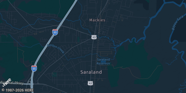 Map of SouthSaraland, AL. The exact address of Saraland Event Center is not known, so the map shows the area rather than a specific building.