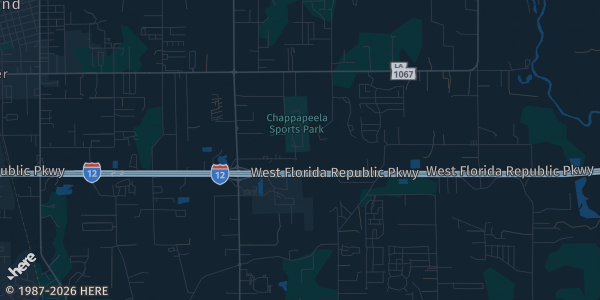 Map of HAMMOND, LA. The exact address of Chappepeela Sports Park is not known, so the map shows the area rather than a specific building.