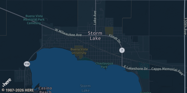 Map of Storm Lake, IA. The exact address of Sunrise Point Golf Court is not known, so the map shows the area rather than a specific building.