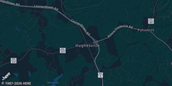 Map of Hughesville, MD. The exact address of Hughesville Bargain Barn is not known, so the map shows the area rather than a specific building.
