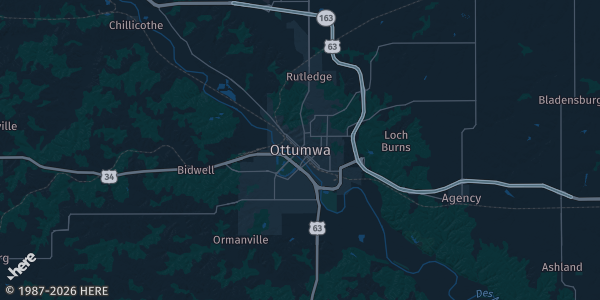 Map of Ottumwa, IA. The exact address of this venue is not known, so the map shows the area rather than a specific building.