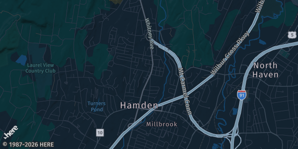 Map of Hamden, CT. The exact address of Columbus Lodge is not known, so the map shows the area rather than a specific building.