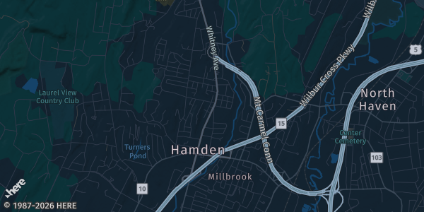 Map of Hamden, CT. The exact address of Columbus Lodge is not known, so the map shows the area rather than a specific building.
