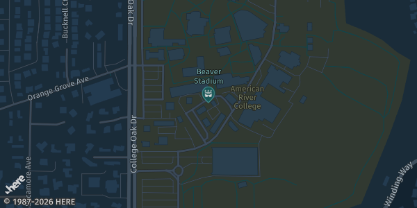 Map showing Americna River College Gym in Sacramento, CA.