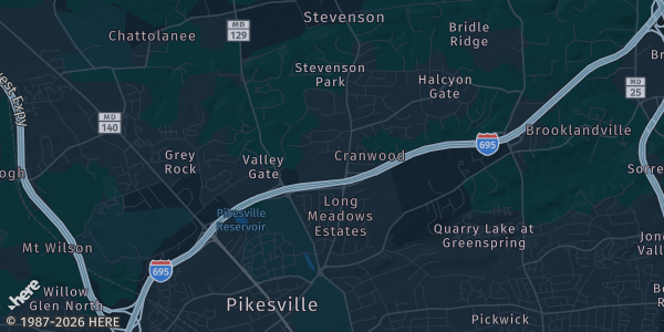 Map of 8100 Stevenson Road, MD. The exact address of Chizuk Amuno Congregation is not known, so the map shows the area rather than a specific building.