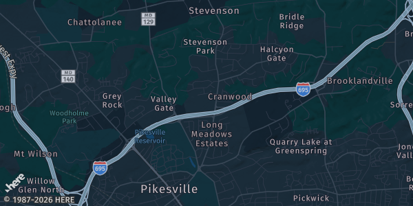 Map of 8100 Stevenson Road, MD. The exact address of Chizuk Amuno Congregation is not known, so the map shows the area rather than a specific building.
