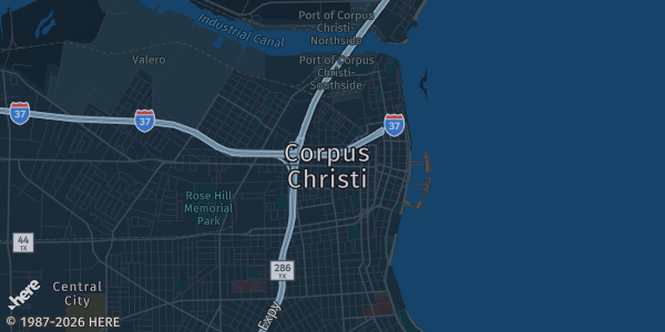 Map of Corpus Christi, TX. The exact address of The Hillard Center is not known, so the map shows the area rather than a specific building.