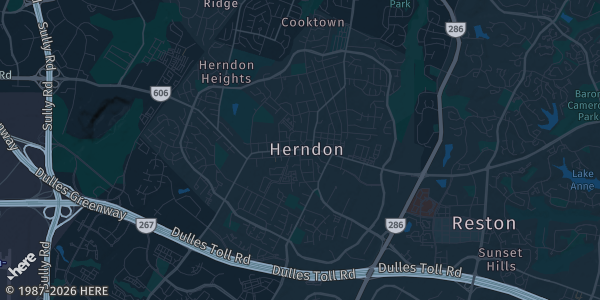 Map of Herndon, VA. The exact address of Hashtag Gaming Arena is not known, so the map shows the area rather than a specific building.