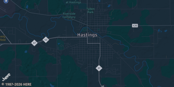 Map of Hastings, MI. The exact address of Barry Expo Center is not known, so the map shows the area rather than a specific building.