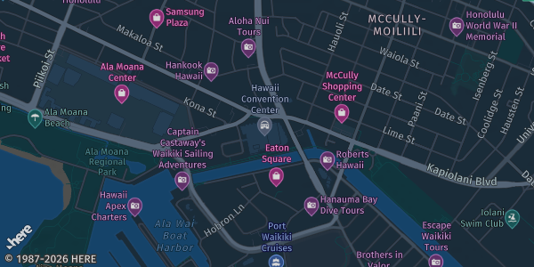 Map showing Hawaii Convention Center in Honolulu, HI.