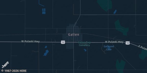 Map of Galien, MI. The exact address of Galien American Legion is not known, so the map shows the area rather than a specific building.
