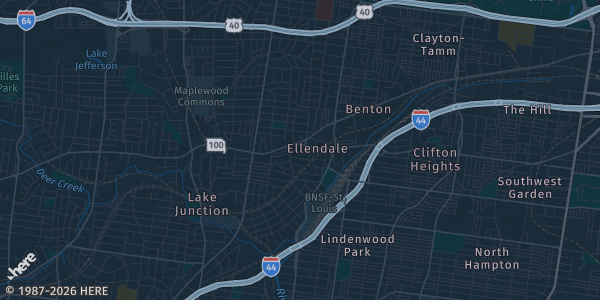 Map of St. Louis, MO. The exact address of HD Card Show is not known, so the map shows the area rather than a specific building.