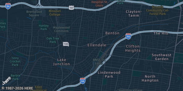 Map of St. Louis, MO. The exact address of HD Card Show is not known, so the map shows the area rather than a specific building.