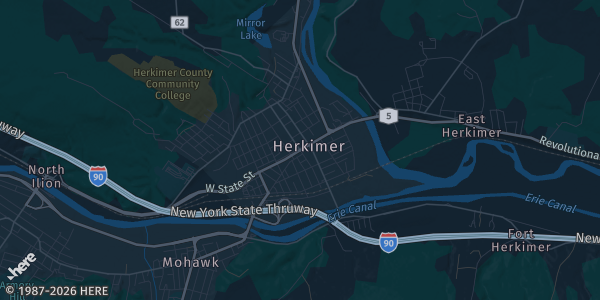 Map of Herkimer, NY. The exact address of Herkimer VFW 4915 is not known, so the map shows the area rather than a specific building.