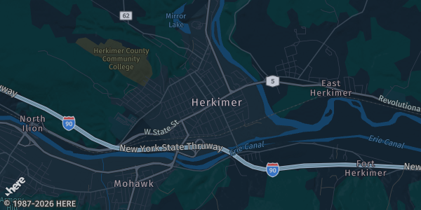 Map of Herkimer, NY. The exact address of Herkimer VFW 4915 is not known, so the map shows the area rather than a specific building.