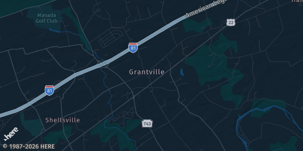 Map of Grantville, PA. The exact address of Holiday Inn Harrisburg (Hershey Area) is not known, so the map shows the area rather than a specific building.