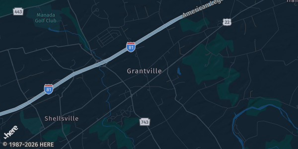 Map of Grantville, PA. The exact address of Holiday Inn Harrisburg (Hershey Area) is not known, so the map shows the area rather than a specific building.