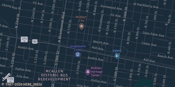 Map showing Casa De Palmas in McAllen, TX.