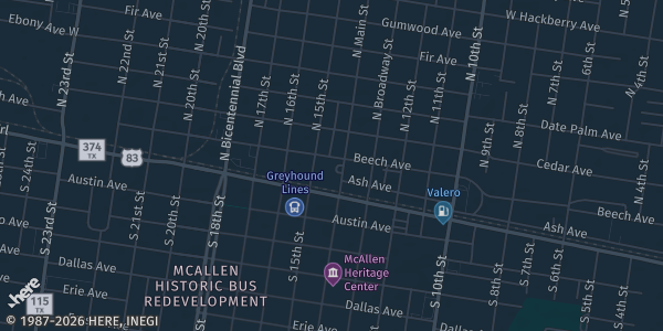 Map of McAllen, TX. The exact address of Casa De Palmas is not known, so the map shows the area rather than a specific building.