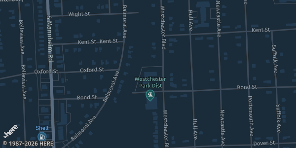 Map showing Westchester Community Church in Westchester, IL.