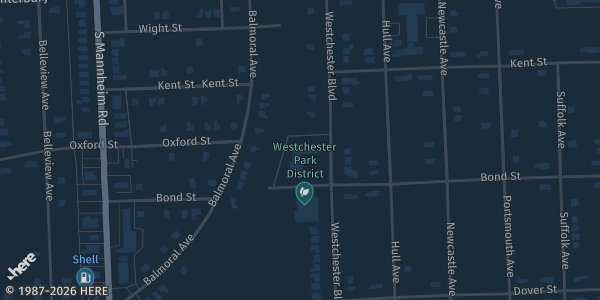 Map showing Westchester Community Church in Westchester, IL.
