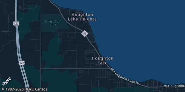 Map of Houghton Lake, MI. The exact address of The Northern Center is not known, so the map shows the area rather than a specific building.