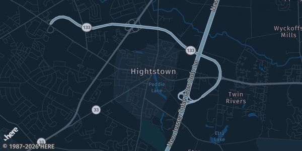 Map of Hightstown, NJ. The exact address of Hightstown Engine Co No 1 is not known, so the map shows the area rather than a specific building.