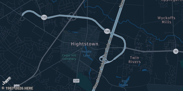 Map of Hightstown, NJ. The exact address of Saint Anthony of Padua gym is not known, so the map shows the area rather than a specific building.