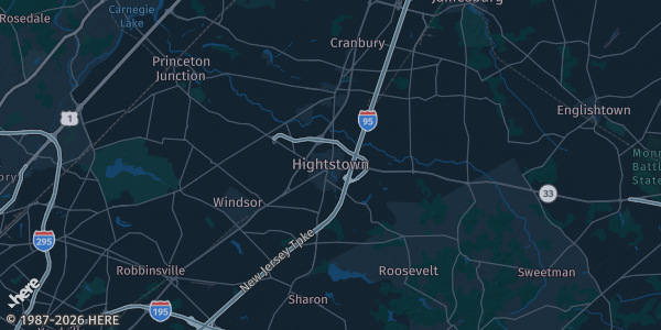 Map of Hightstown, NJ. The exact address of St Anthony of Padua Gymnasium, is not known, so the map shows the area rather than a specific building.