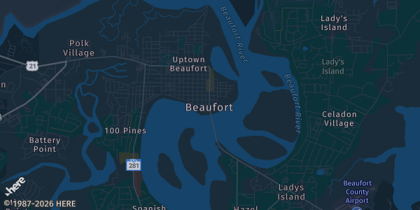 Map of Beaufort, SC. The exact address of 2225 Boundary St. is not known, so the map shows the area rather than a specific building.