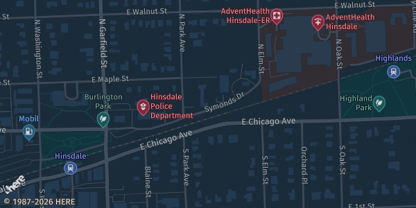 Map showing The Community House in Hinsdale, IL.