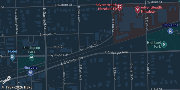 Map showing The Community House in Hinsdale, IL.