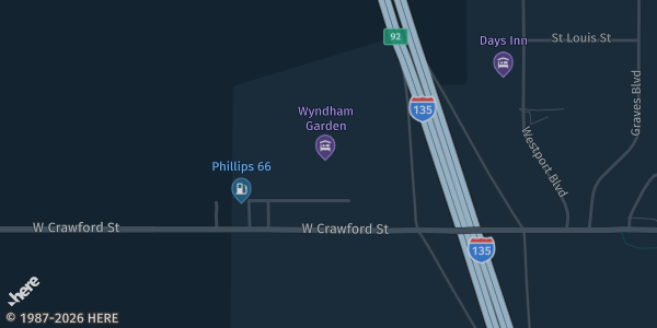 Map showing Wyndham Garden in Salina, KS.