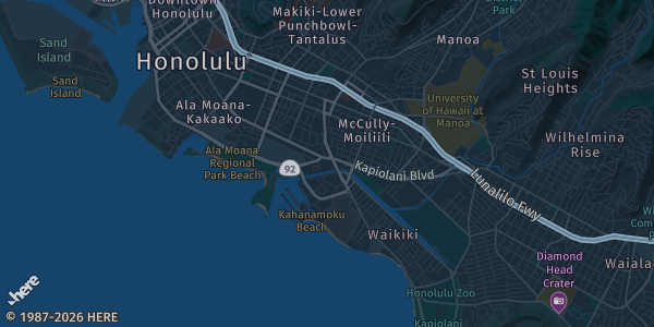 Map of Honolulu, HI. The exact address of Hawaii Convention Center is not known, so the map shows the area rather than a specific building.