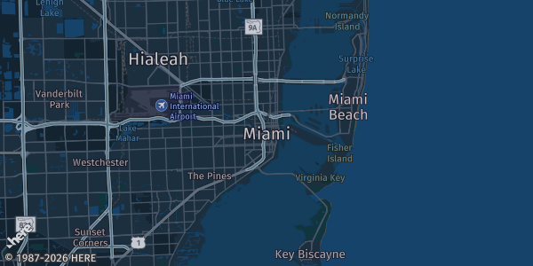 Map of Miami, FL. The exact address of Fire Tower is not known, so the map shows the area rather than a specific building.