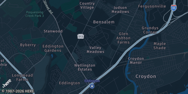 Map of Bensalem, PA. The exact address of Holy Ghost Prep's Holt Center is not known, so the map shows the area rather than a specific building.
